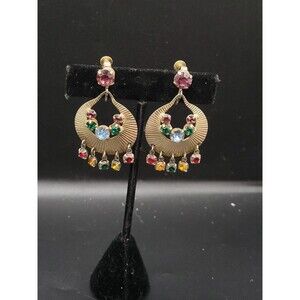 Vintage Coro Dead stock Gold Tone screw back Rhinestone earrings